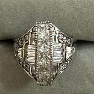 Bella Luce Classic Art Deco cz princess, baguette and round cut 925 ring Size 7